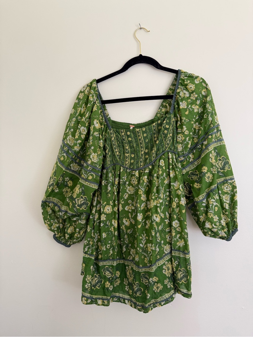 Free People Green Floral Peasant Tunic